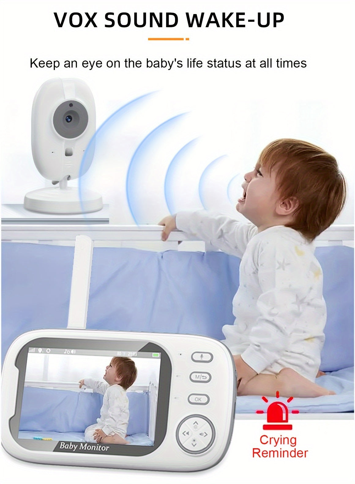 cam Baby Monitor, 3.5 Inch Color LCD Screen, 2 Way Audio, Infrared Night Vision, Digital Zoom,