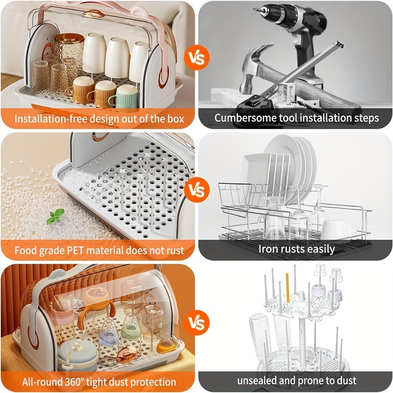 High end mommy bottle storage box with lid, dustproof water cup, drain storage rack