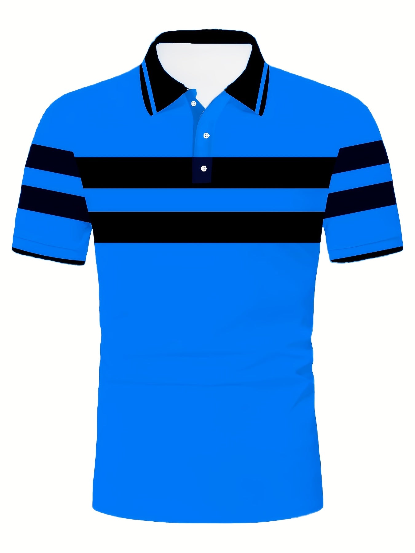 1pc Men'S Summer Casual Polo Shirt - Striped Short Sleeve - 100% Polyester