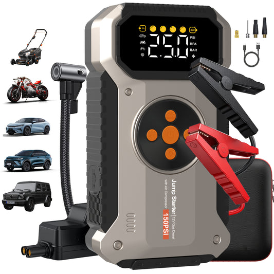 2025 Ultimate Car Jump Starter & Air Compressor Kit - 3000A Peak, 150PSI Digital Tire Inflator,