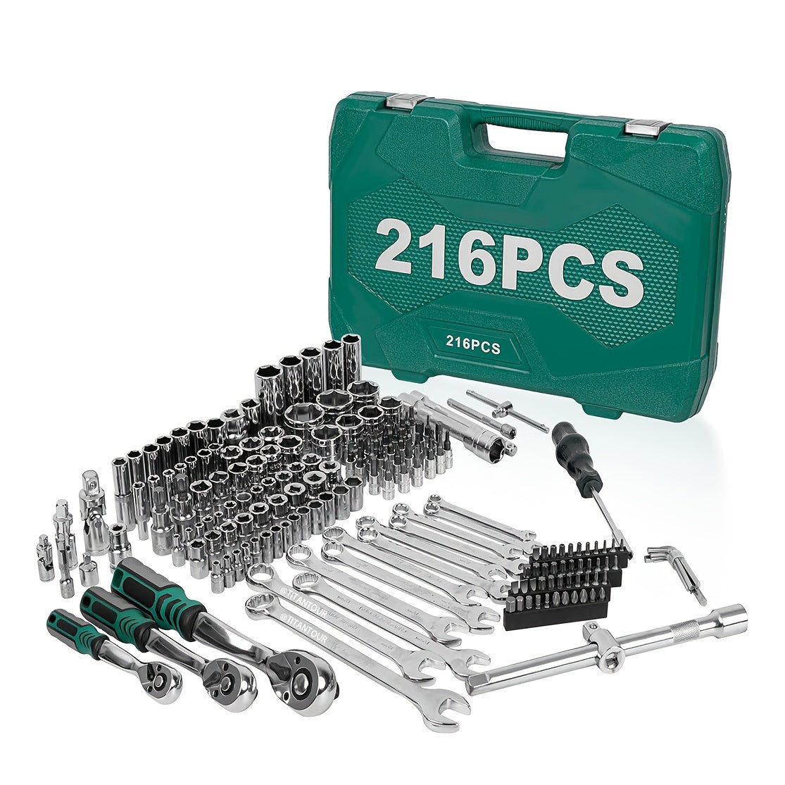 High-end Professional 46&216pcs Tool Set, Automotive Repair Mechanical Tool Kit, 1/2*1/4"3/8" Drive Depth and Standard Socket,