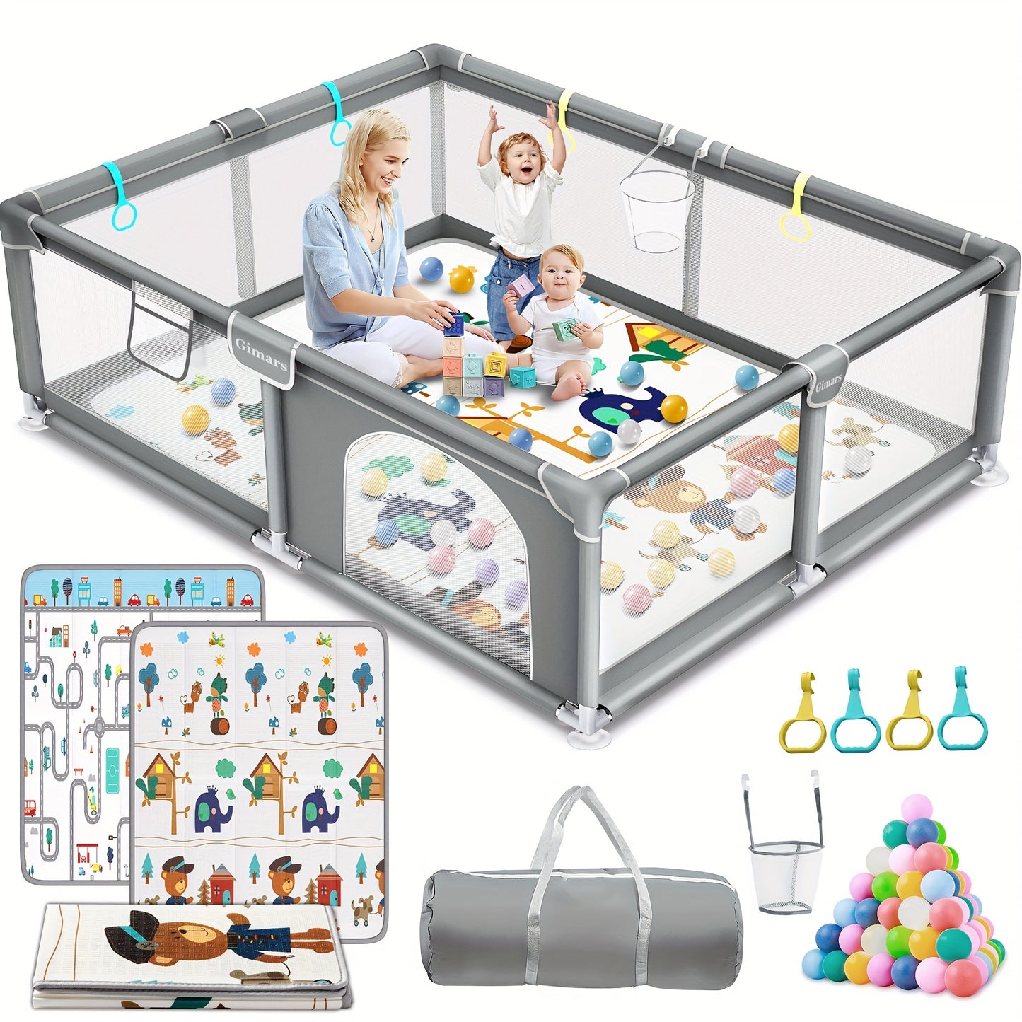 Youngsters Playpen, Large 50"x50" Fence with Padded Top Bar, Sturdy Safety Enclosure, Zippered Door for Outdoor Use, Black