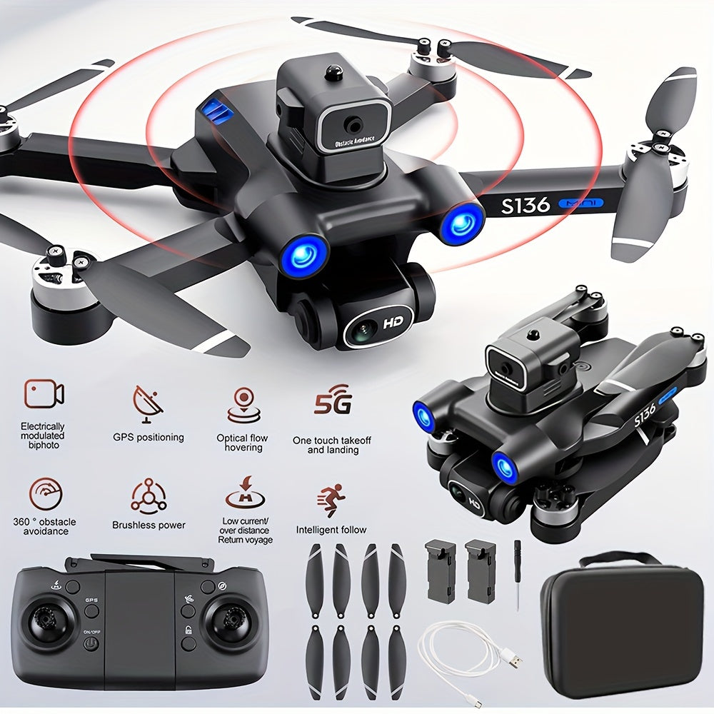 GPS Drone With 4K Camera For Adults, Brushless Motor, RC Quadcopter With Auto Return, Follow Me, Circle Fly, Waypoint Fly, Altitude Hold With 2*Battery