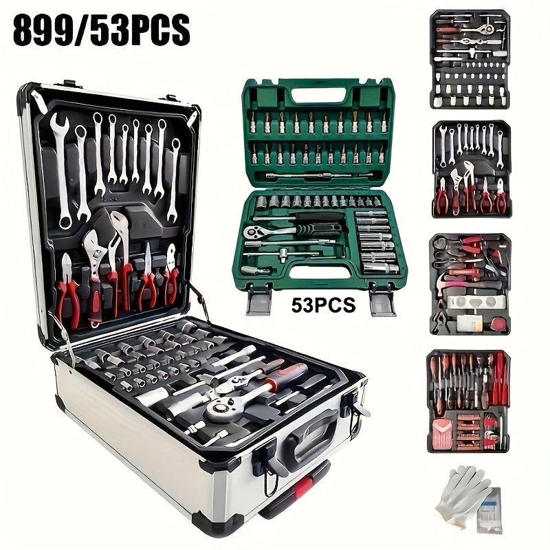 899/53 sets of tools, handheld tools portable 4-layer toolbox, easy to push and pull with rollers, automotive maintenance tools multi-functional toolbox, professional, high-end