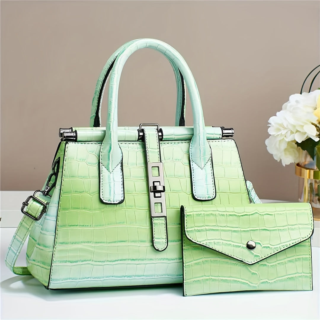 2 Pieces, Multi-Pocket Crocodile Pattern Tote Bag Set with Divider, Shoulder Bag,