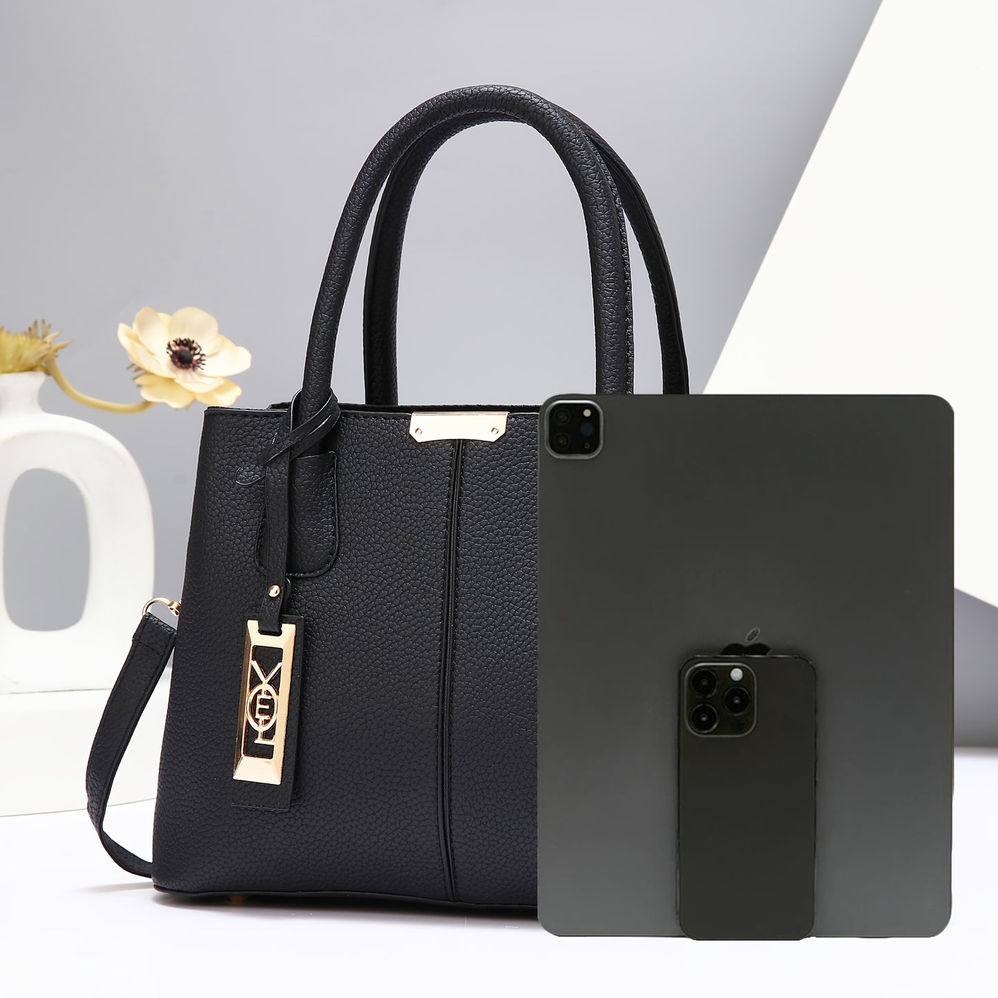 1pc  Leather Tote Bag for Women, Fashion Shoulder Handbag with Fixed Strap,