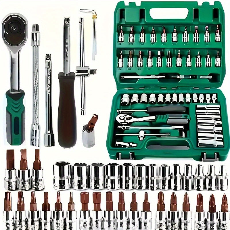 High-end Professional 46&216pcs Tool Set, Automotive Repair Mechanical Tool Kit, 1/2*1/4"3/8" Drive Depth and Standard Socket,