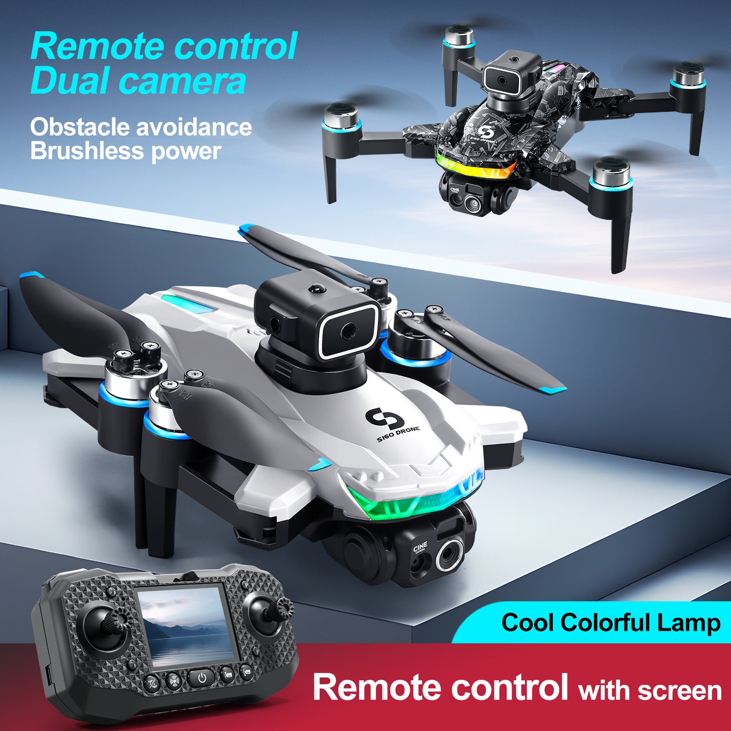 Dual Camera Drone with Remote Control, 480p Video, Obstacle Avoidance, 1-Axis Gimbal, USB Charging, 2000mAh Battery, 5905.51inch Max Control Range, 4724.41inch Max Altitude, 3m/s Max Speed, for Outdoor Quadcopter for Beginner