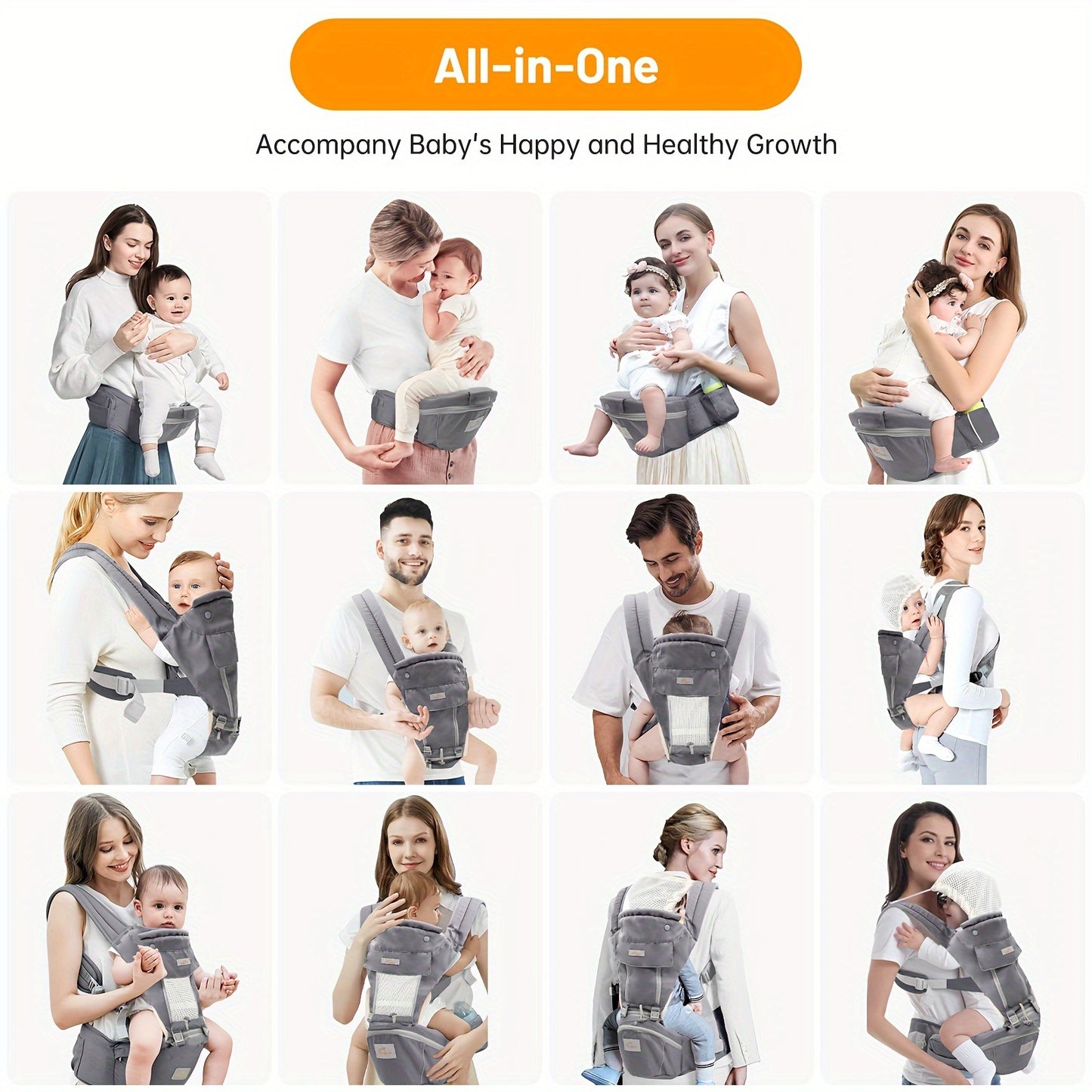 Versatile All-Season Gray Youngsters Carrier for Youngsters to Youngsters - Comfortable Polyester Hip Seat with Adjustable Straps,