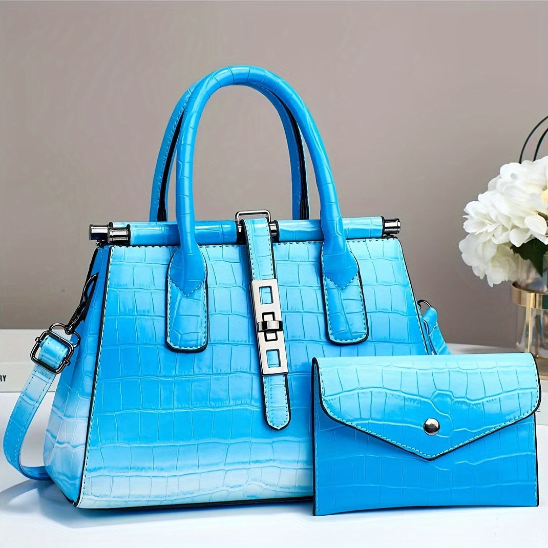 2 Pieces, Multi-Pocket Crocodile Pattern Tote Bag Set with Divider, Shoulder Bag,