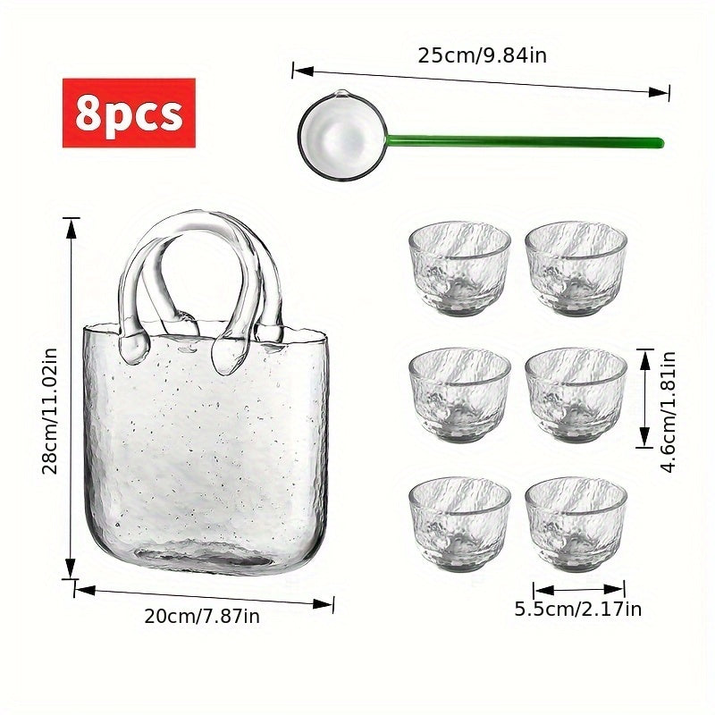 8pcs Miniature Glass Set for Brewing Fruit Wine - Includes 6 Tote Glasses, 1 Spoon, 1 Jug - Hand Wash Only - Ideal for Bar, Party, Restaurant Use