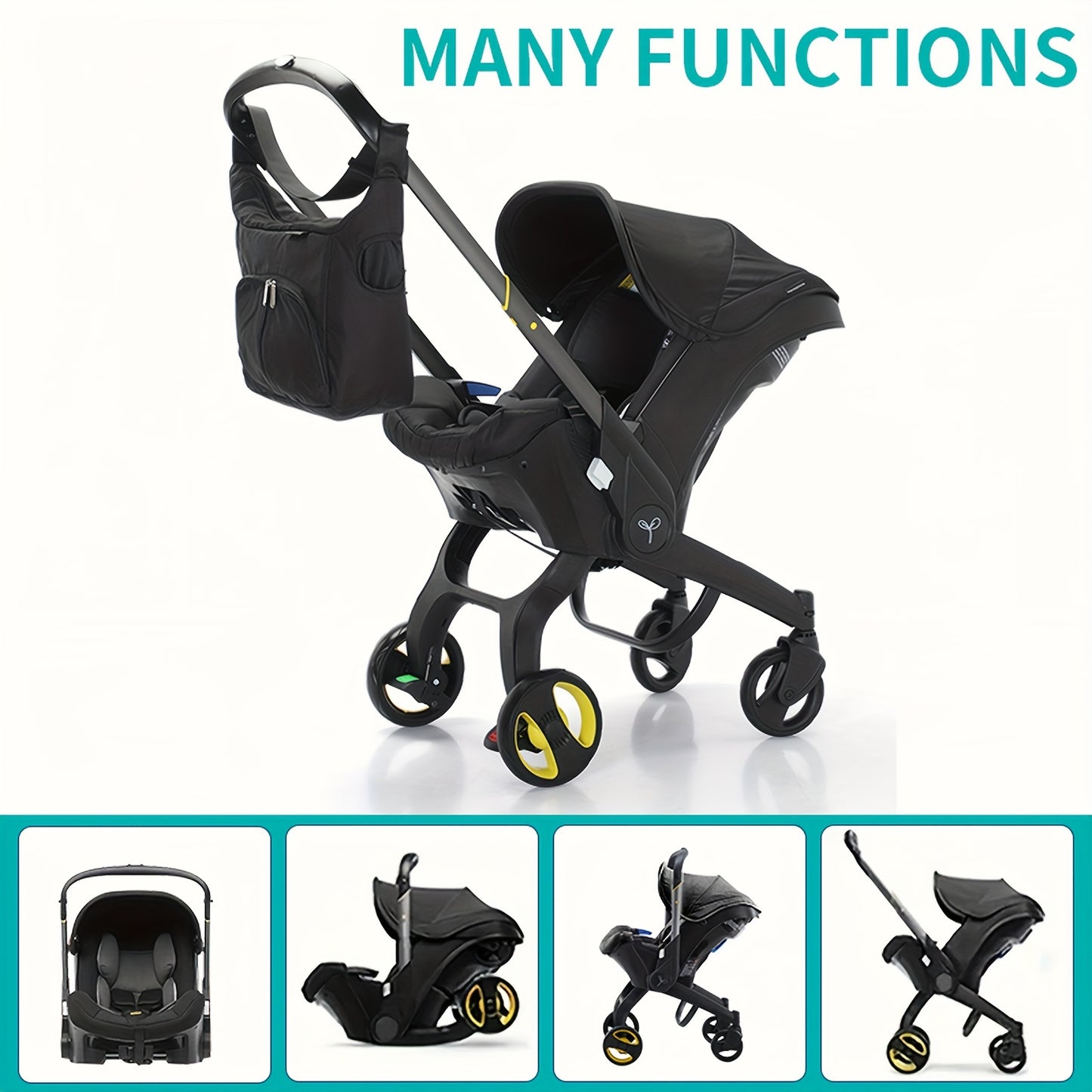 4 in 1 Baby Stroller, Adjustable Stroller with Awning, Portable Foldable Stroller, Suitable for 0-3 Years Old Baby,