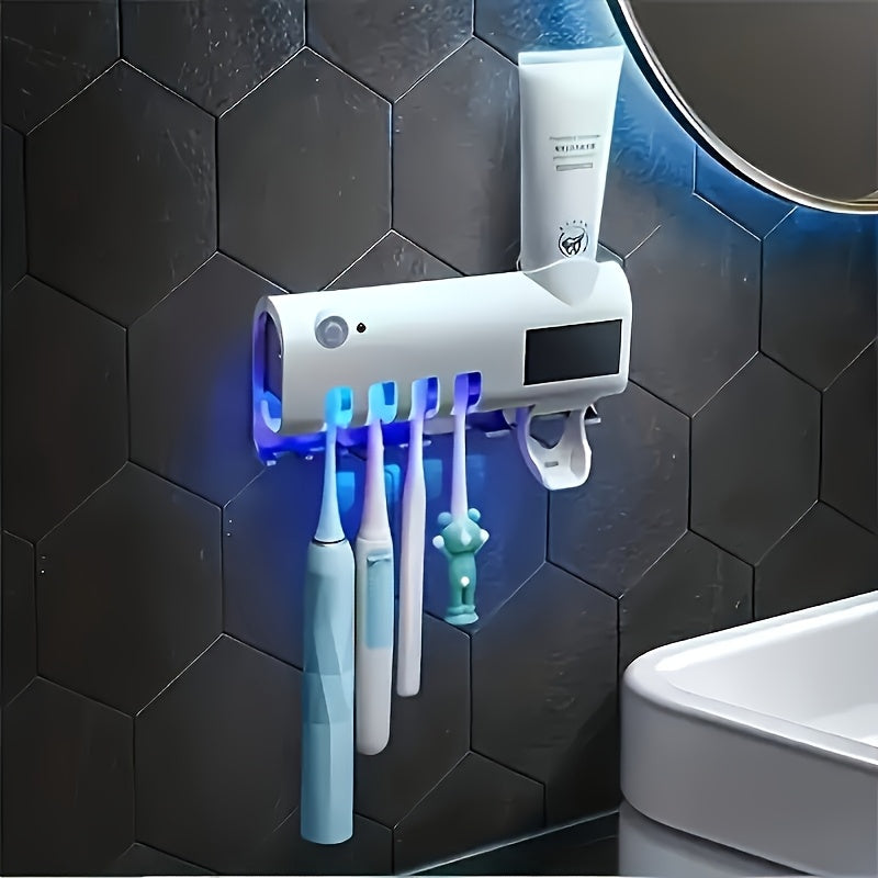 1pc UV Sanitizing Toothbrush Holder with 4 Slots, Solar-Powered,