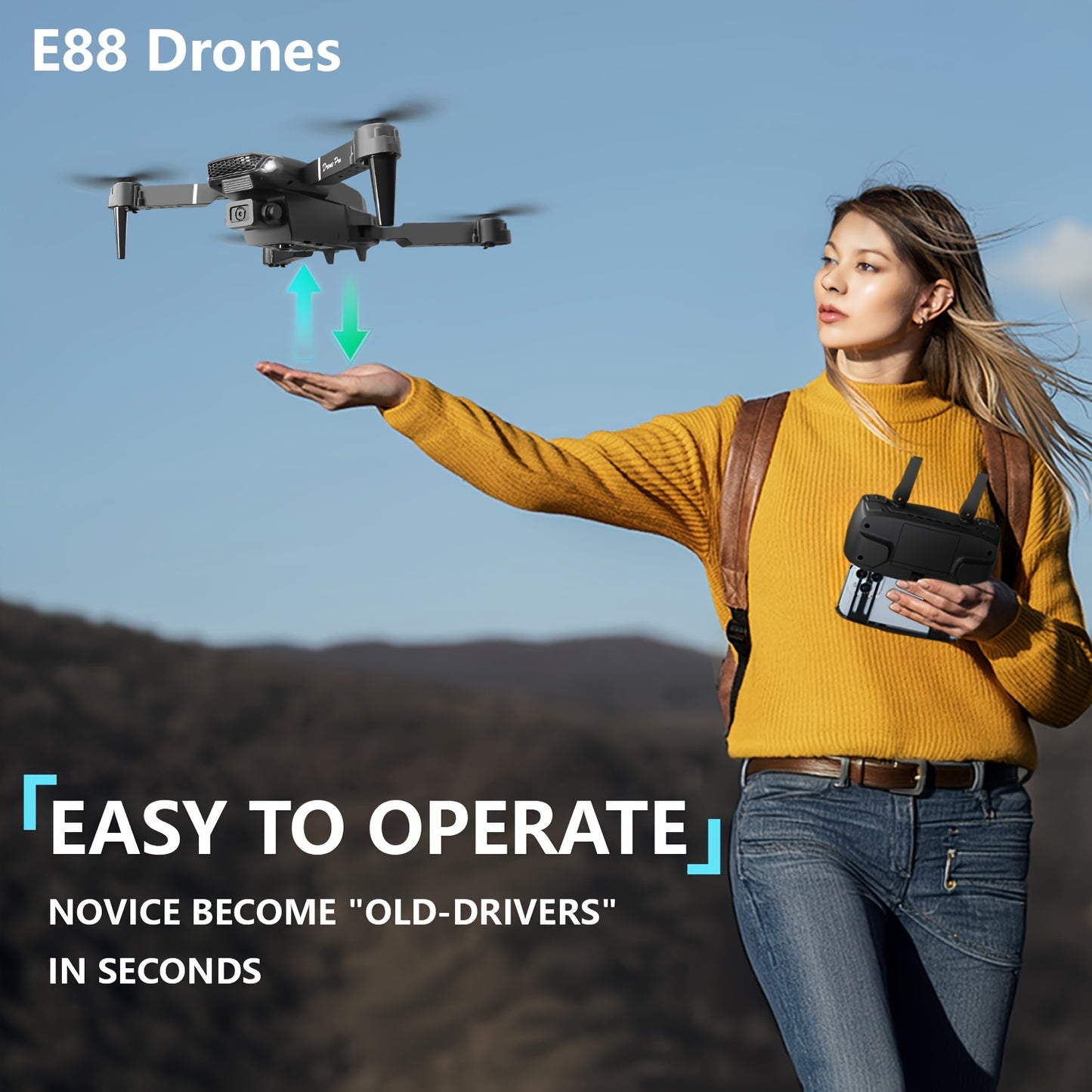 E88 Pro Dual Camera Drone - Easy One-Click Takeoff & Landing, Remote Control Quadcopter for Beginners and Enthusiasts, Ideal Gift