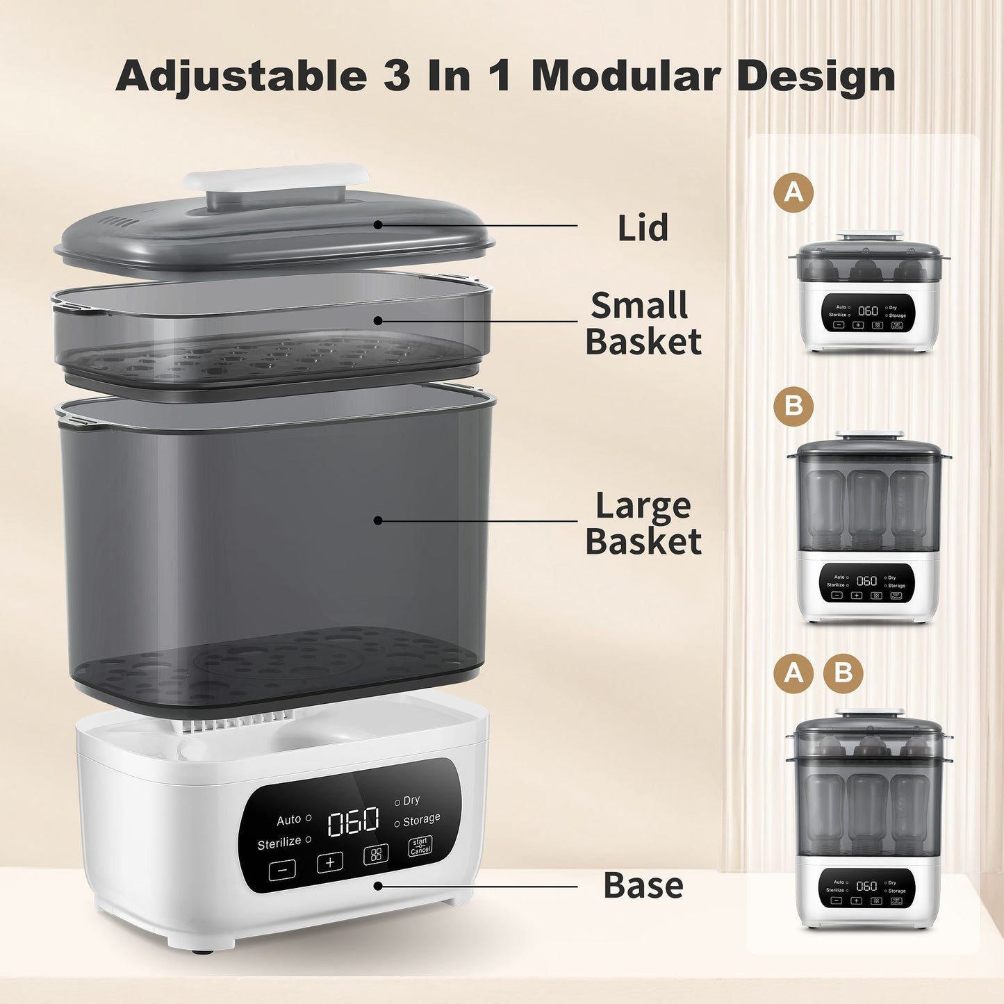 4-in-1 Bottle Steamer & Dryer - Fit, LED Touch Screen, Auto Shut-Off, 110V-130V