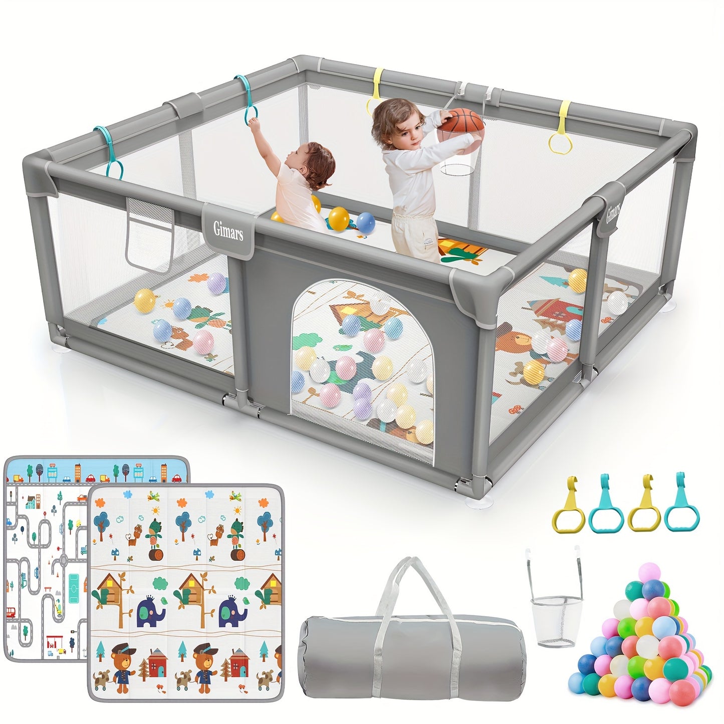 Youngsters Playpen, Large 50"x50" Fence with Padded Top Bar, Sturdy Safety Enclosure, Zippered Door for Outdoor Use, Black