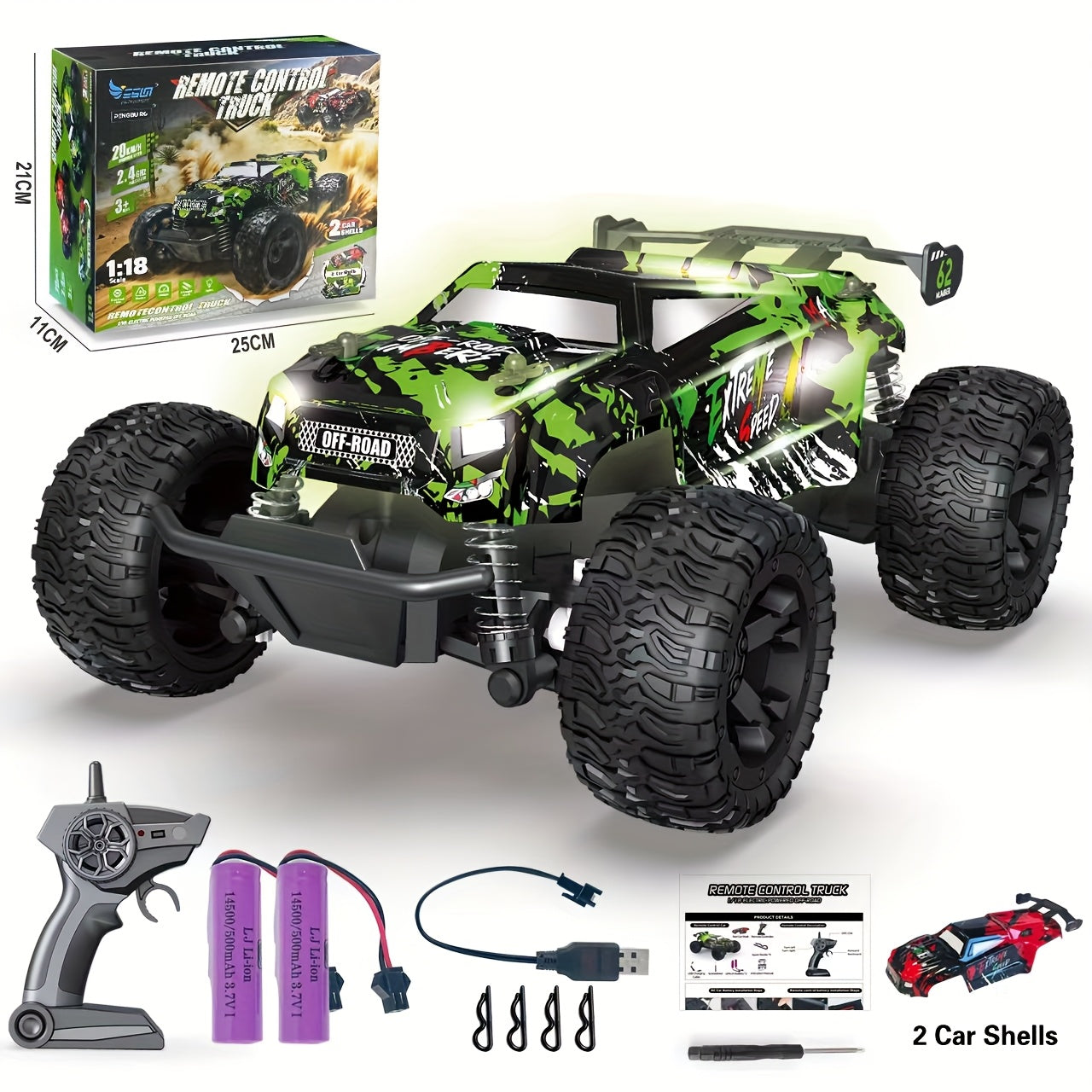 1pc Piegricdiat High-Speed Off-Road RC Truck, 2.4GHz Remote Control, LED Lights,