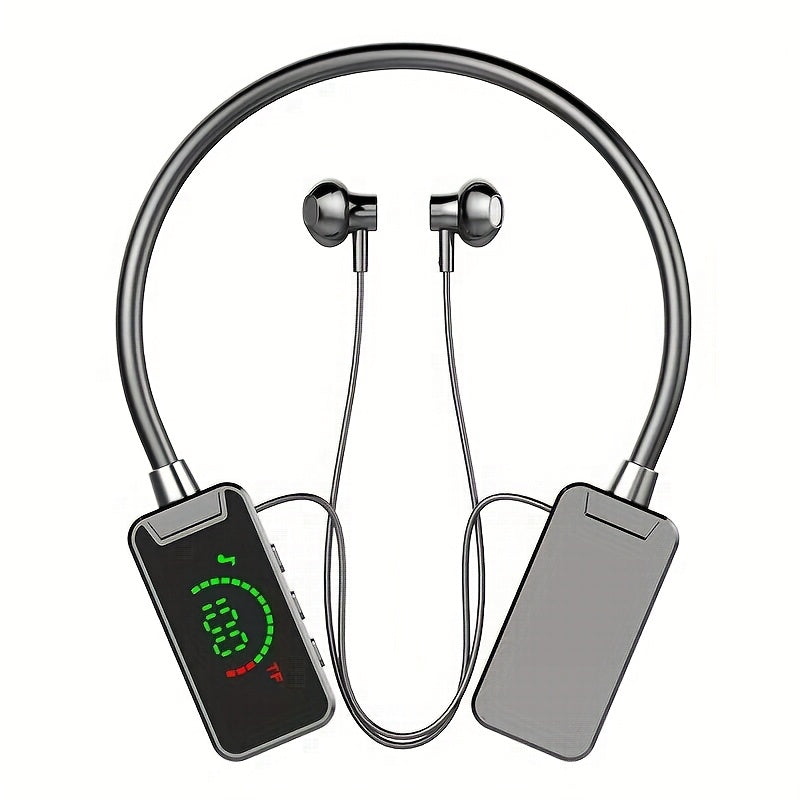 Wireless Neckband Headphones with LCD Display, Hi-Fi Stereo Sound, SD Card Slot, Type-C Charging, Long Battery Life - Perfect for Music, Calls, Sports & Gaming, Wireless Headphones