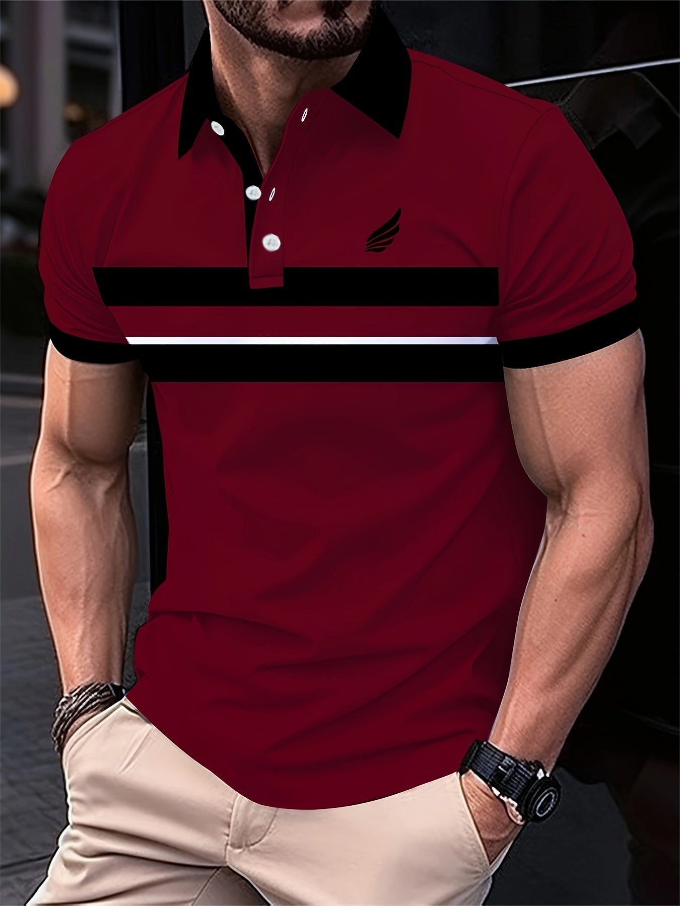 Mens Vibrant Color Block Polo Shirt - Comfortable Short Sleeve Golf Shirt