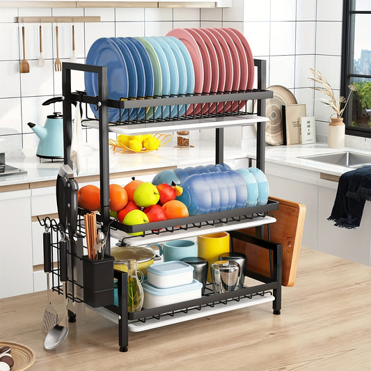 3 Tier Dish Drying Rack, 19.81gal Large Capacity Space-Saving Dish Rack With Multi-Zone Design,