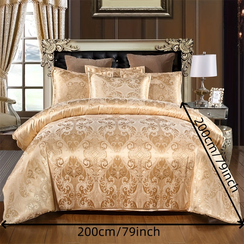 3pcs Luxurious Soft Satin Jacquard Duvet Cover Set - Elegant Bedroom Essentials with Silky Smooth Fabric, Hypoallergenic and Breathable - 1pc Duvet Cover + 2pc Pillowcases for Master Bedroom and Guest Room