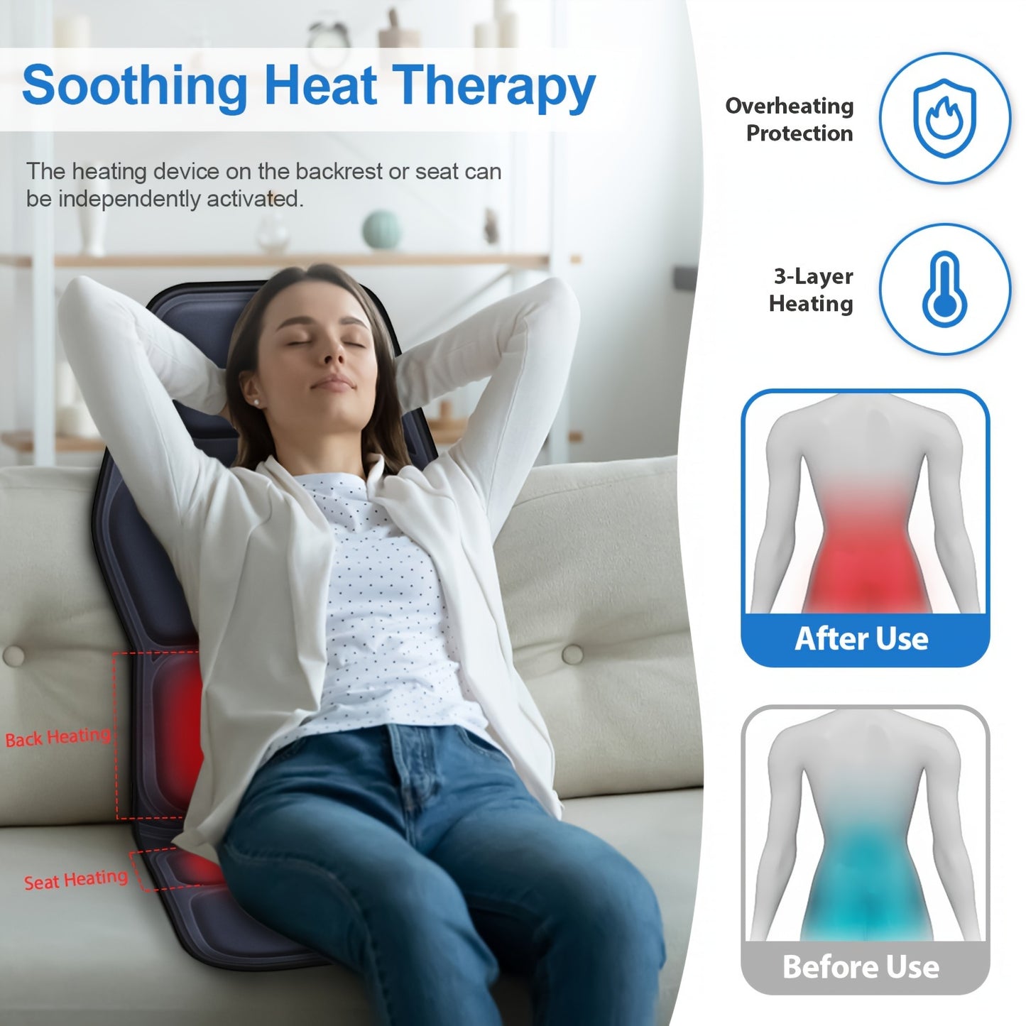 Massage Seat Cushion With Heating, With Adjustable Lumbar Support, 9 Massage Modes, Back Massage Chair Cushion For Men And Women Home Office Use