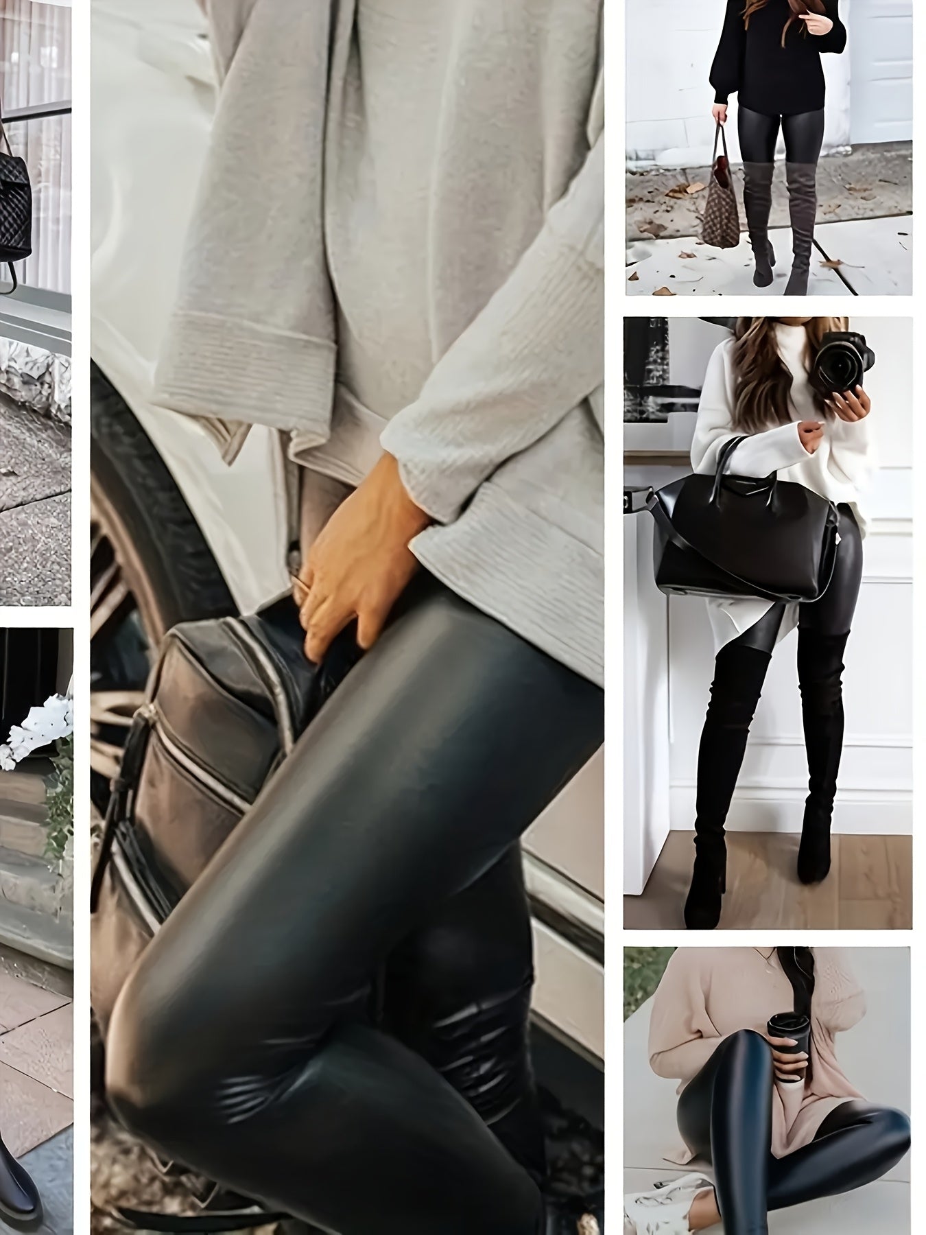 Women's High Waist Faux Leather Pants, Solid Color, Fashion.