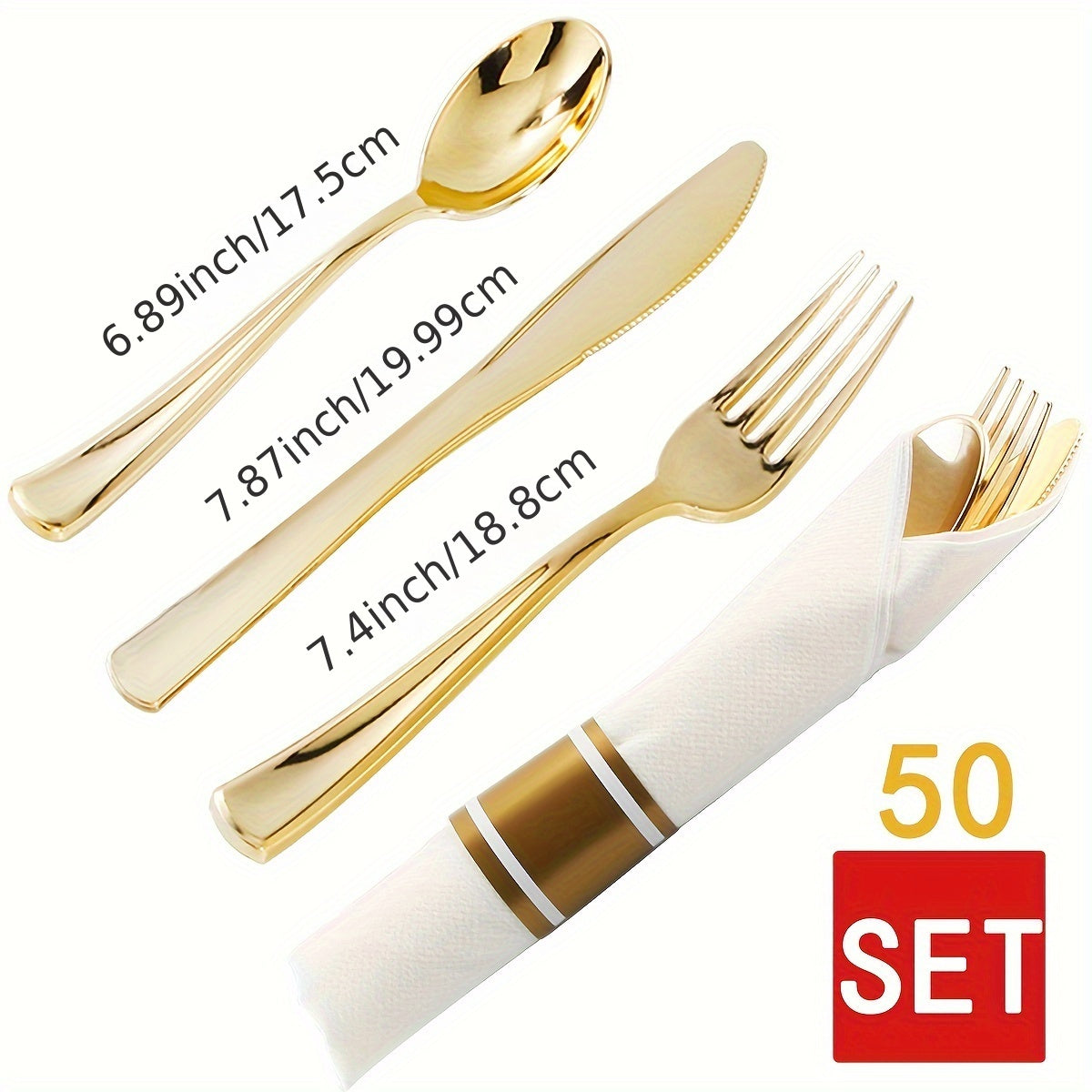 350pcs Golden Plastic Plates with Disposable Silverware and Cups Include:50 Dinner Plates 50 Dessert Plates 50 Golden Rim Cups 9 OZ 50 Golden Cutlery