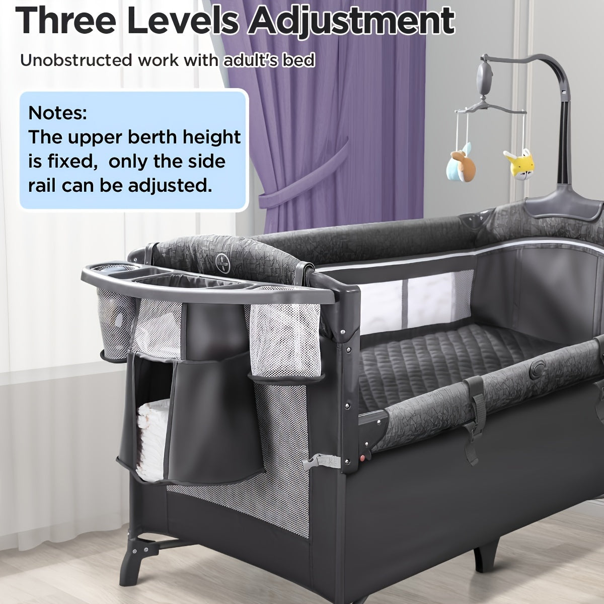 4 In 1 Wide Baby Bassinet Bedside With Diaper Changer,