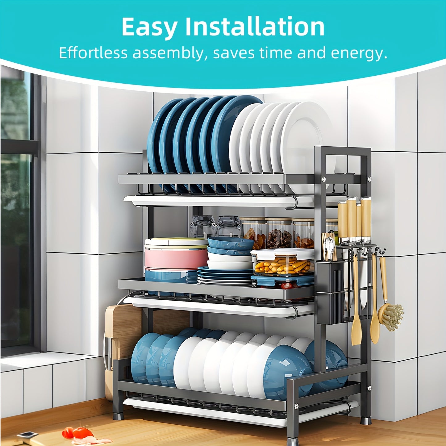 3 Tier Dish Drying Rack, 19.81gal Large Capacity Space-Saving Dish Rack With Multi-Zone Design,