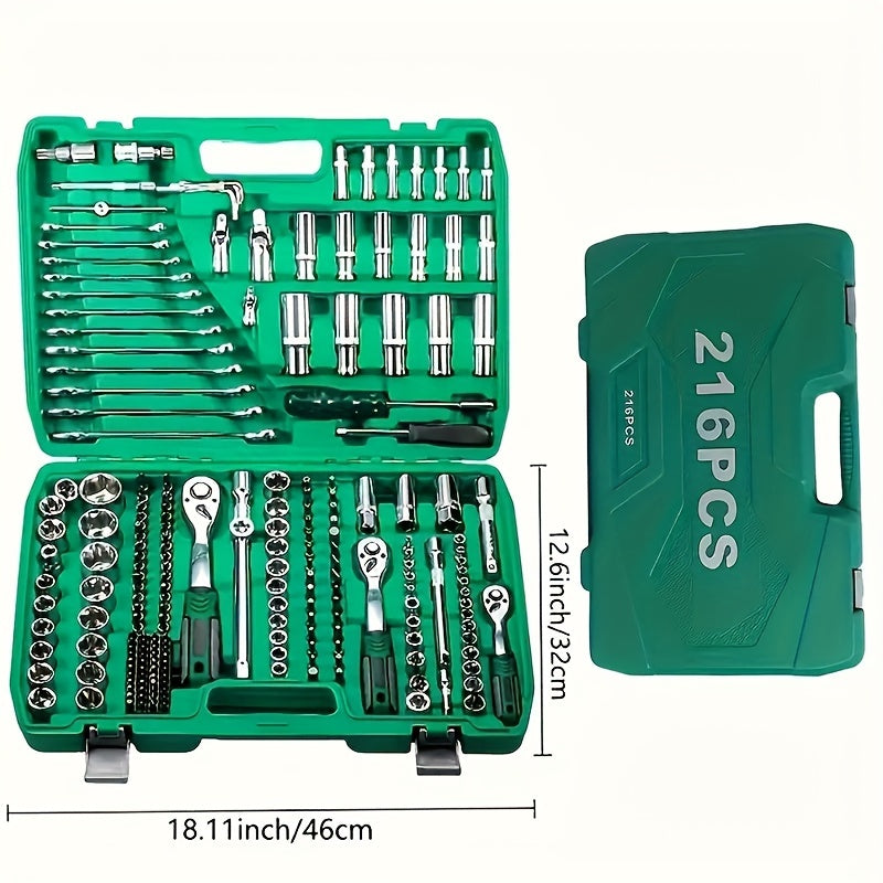 High-end Professional 46&216pcs Tool Set, Automotive Repair Mechanical Tool Kit, 1/2*1/4"3/8" Drive Depth and Standard Socket,