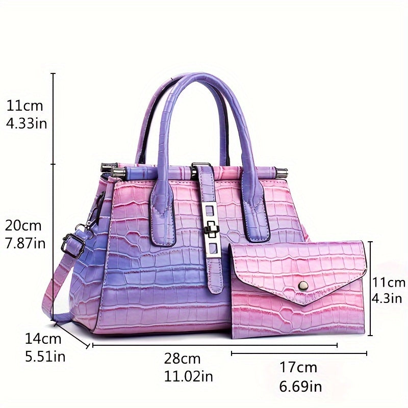 2 Pieces, Multi-Pocket Crocodile Pattern Tote Bag Set with Divider, Shoulder Bag,