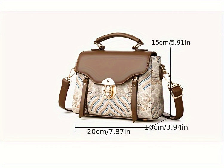 1pc Vintage-Inspired Faux Leather Crossbody Bag for Women, Striped Pattern,