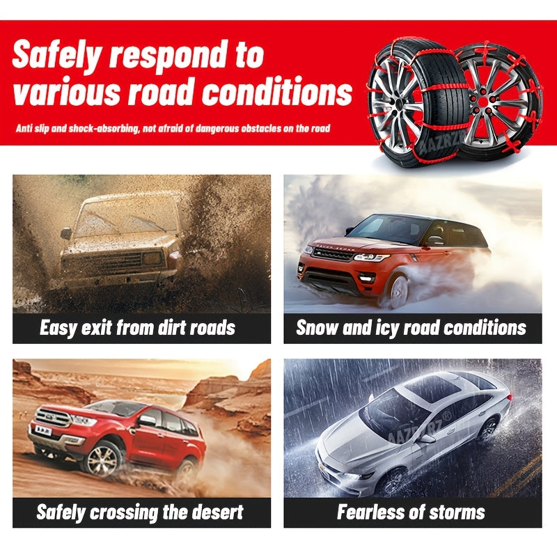 20 Reusable Car Emergency Snow Chain Tire Zipper Strap for Off-road Winter Driving In Pickup Trucks (complimentary 4 Red Snow Chains)