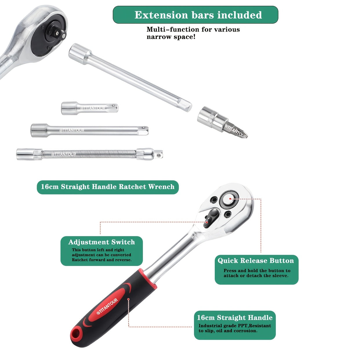 High-end Professional 46&216pcs Tool Set, Automotive Repair Mechanical Tool Kit, 1/2*1/4"3/8" Drive Depth and Standard Socket,