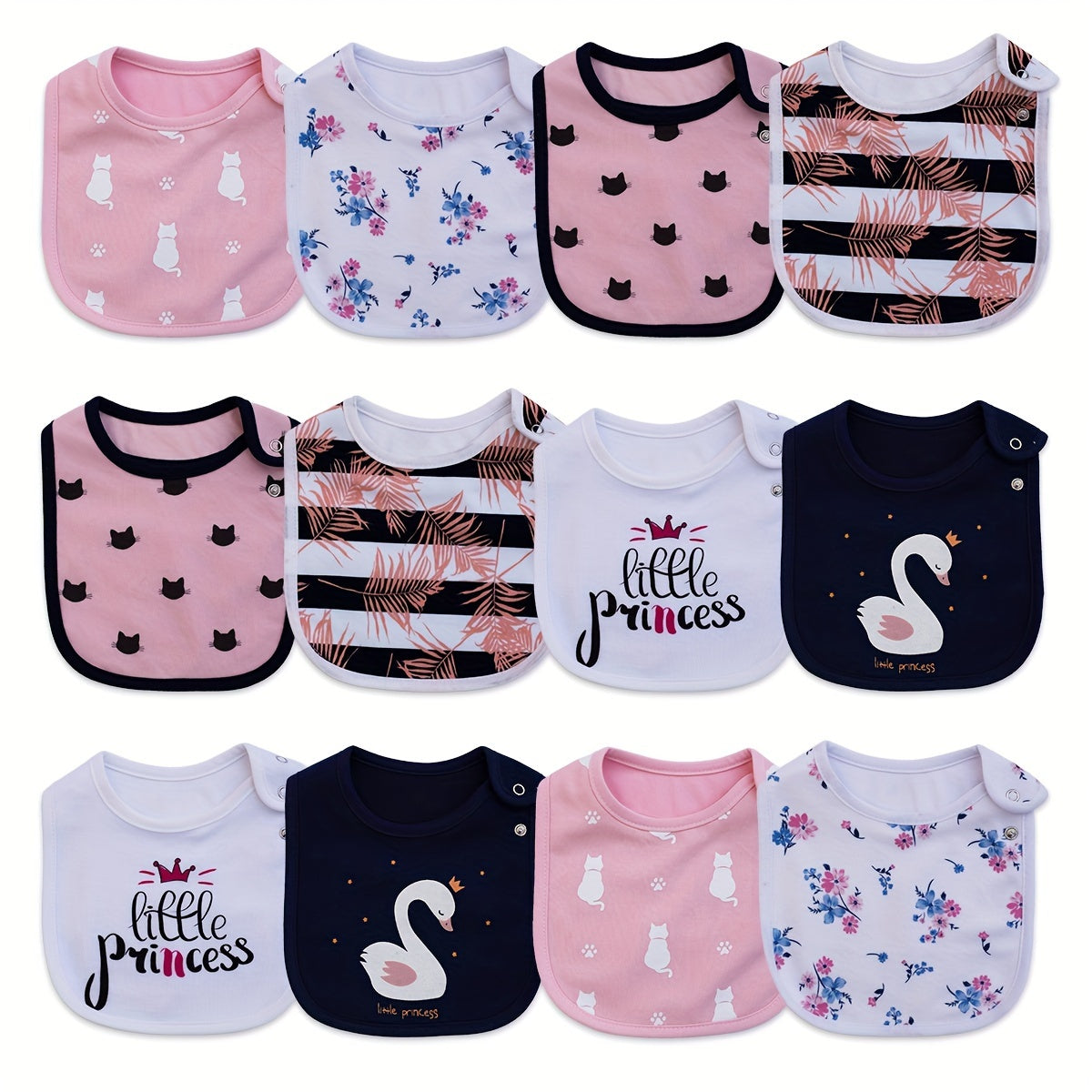 12pcs Of 4 Baby Bibs, Absorbent, Breathable, Adjustable Snap Bibs, Perfect For Boys And Girls,