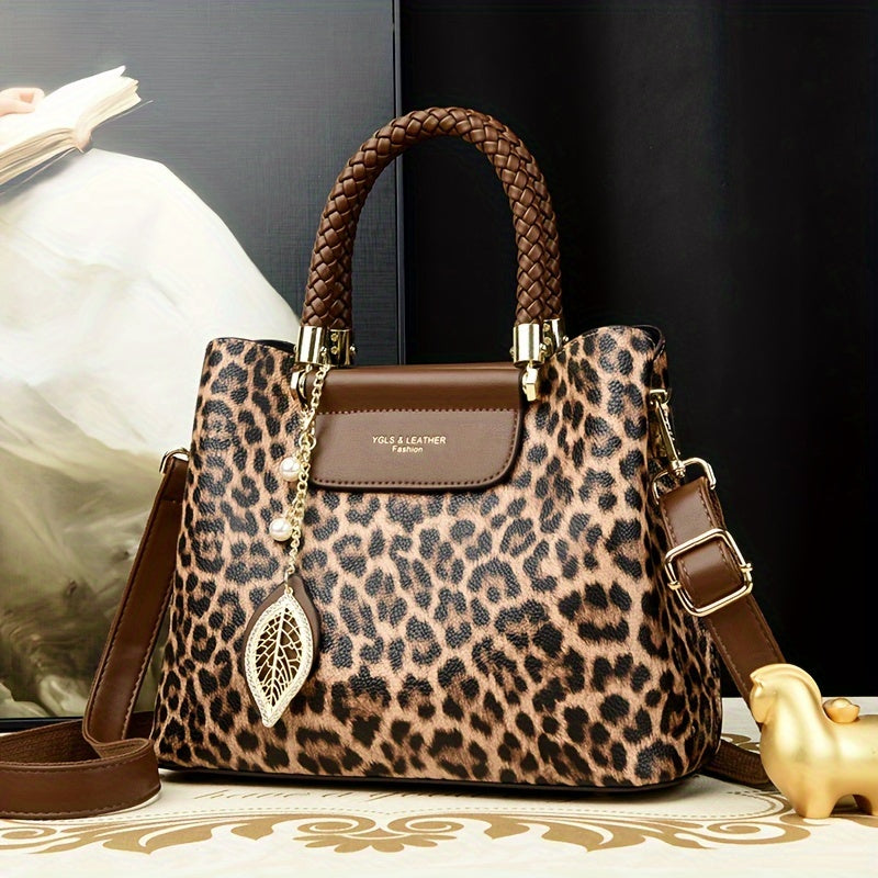 Elegant Vintage Leopard Print Ladies Handbag - Fashionable High-end Women's Bag, High-end Quality Crossbody