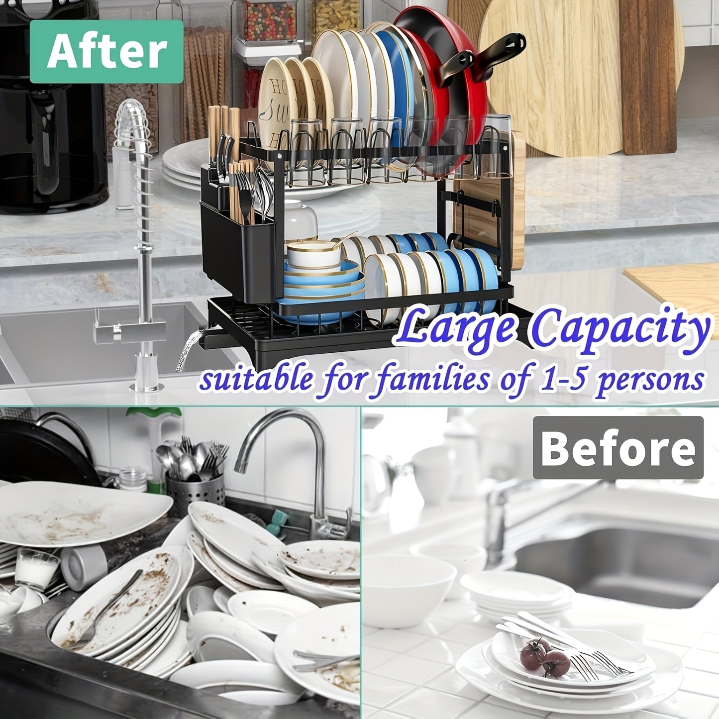 1pc Dish Drying Rack, Multifunctional Dish Drainer, in White And Black.