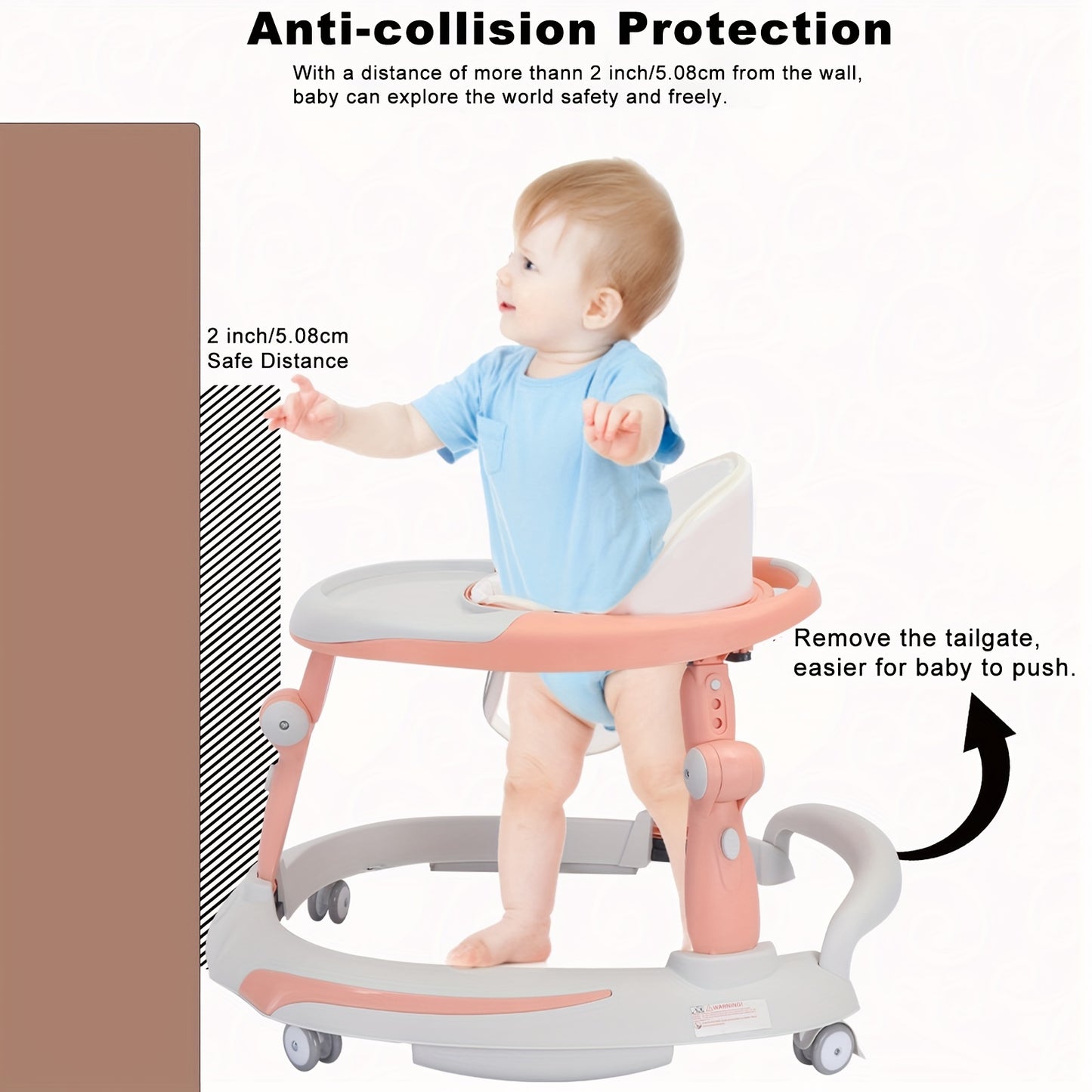 4-in-1 Foldable Baby Walker From 6 Months, Baby Activity Walker With Adjustable Height, Removable Tray,