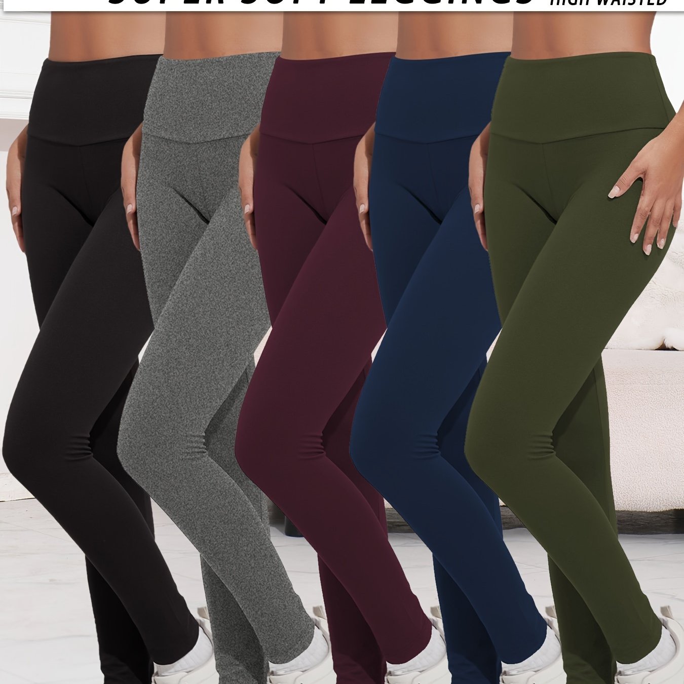 5 Pack Super Soft Leggings For Women, Workout Yoga Running Pants Leggings