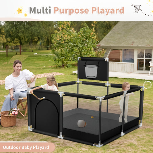 50*50inch Square Play Fence With Basketball Rim, Safety Fence, Indoor And Outdoor Fixed Activity