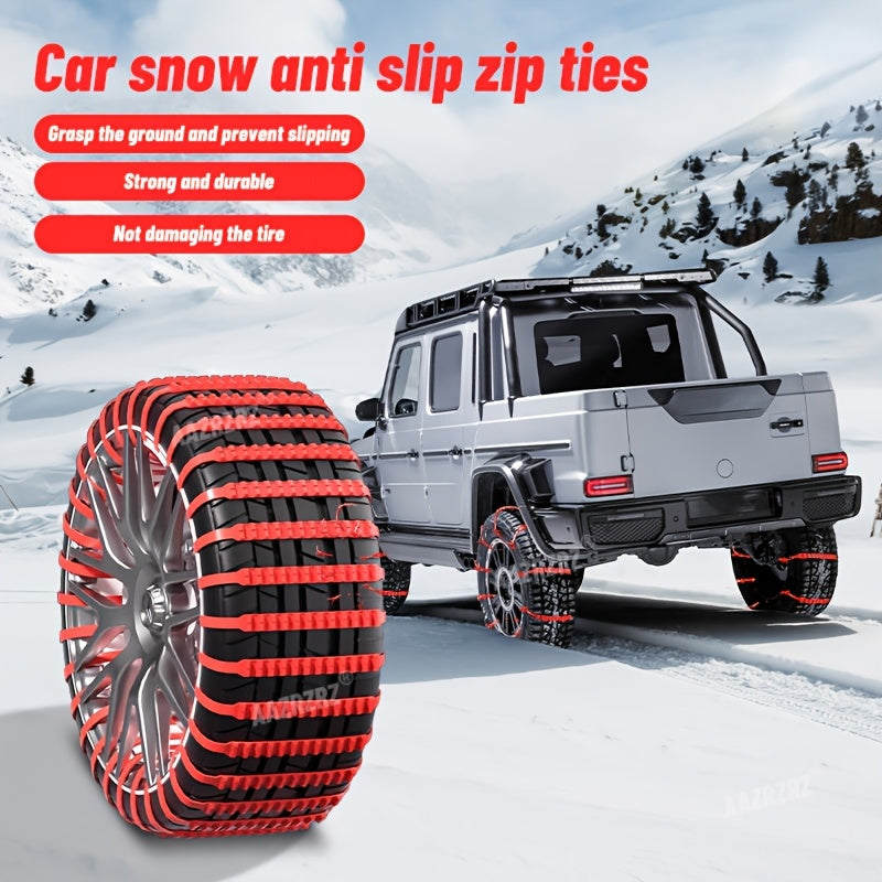 20 Reusable Car Emergency Snow Chain Tire Zipper Strap for Off-road Winter Driving In Pickup Trucks (complimentary 4 Red Snow Chains)