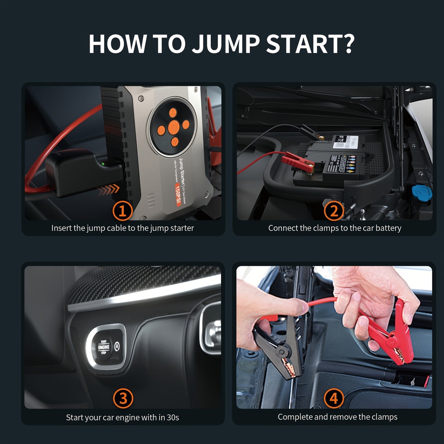 2025 Ultimate Car Jump Starter & Air Compressor Kit - 3000A Peak, 150PSI Digital Tire Inflator,