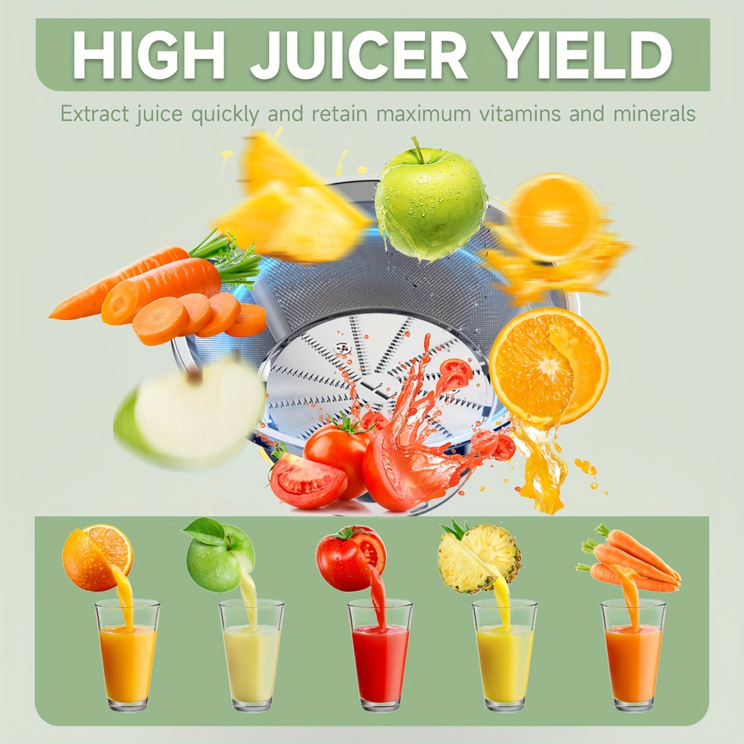 Centrifugal Juicer Machines, High Juice Yield, 2 Speeds Mode, Easy To Clean With Brush, BPA-Free