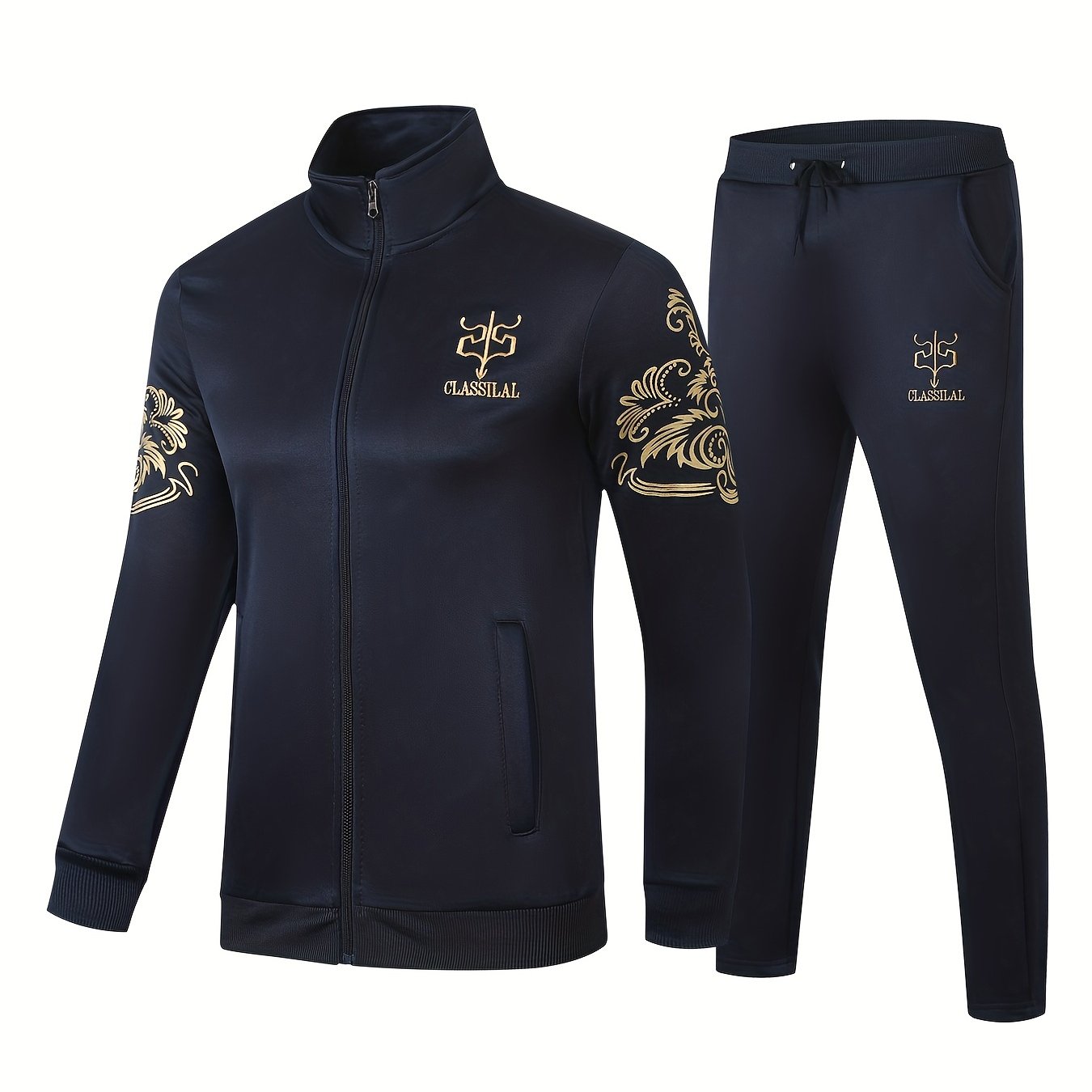 Men's Classic Y7 Spring/Fall Tracksuit Set - Embroidered, Zip-Up Jacket & Joggers with Drawstring Waist, Polyester Blend, Perfect for Casual Outings