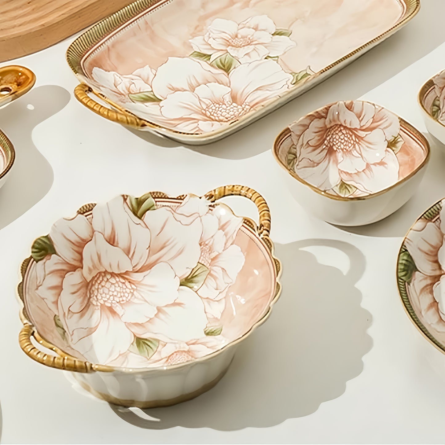 10 Camellia Porcelain, Exquisite Tableware Plate Sets, Home Gifts, Birthdays