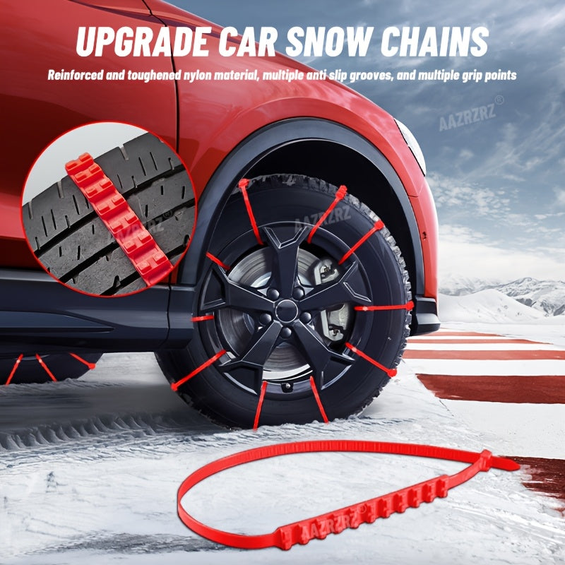 20 Reusable Car Emergency Snow Chain Tire Zipper Strap for Off-road Winter Driving In Pickup Trucks (complimentary 4 Red Snow Chains)