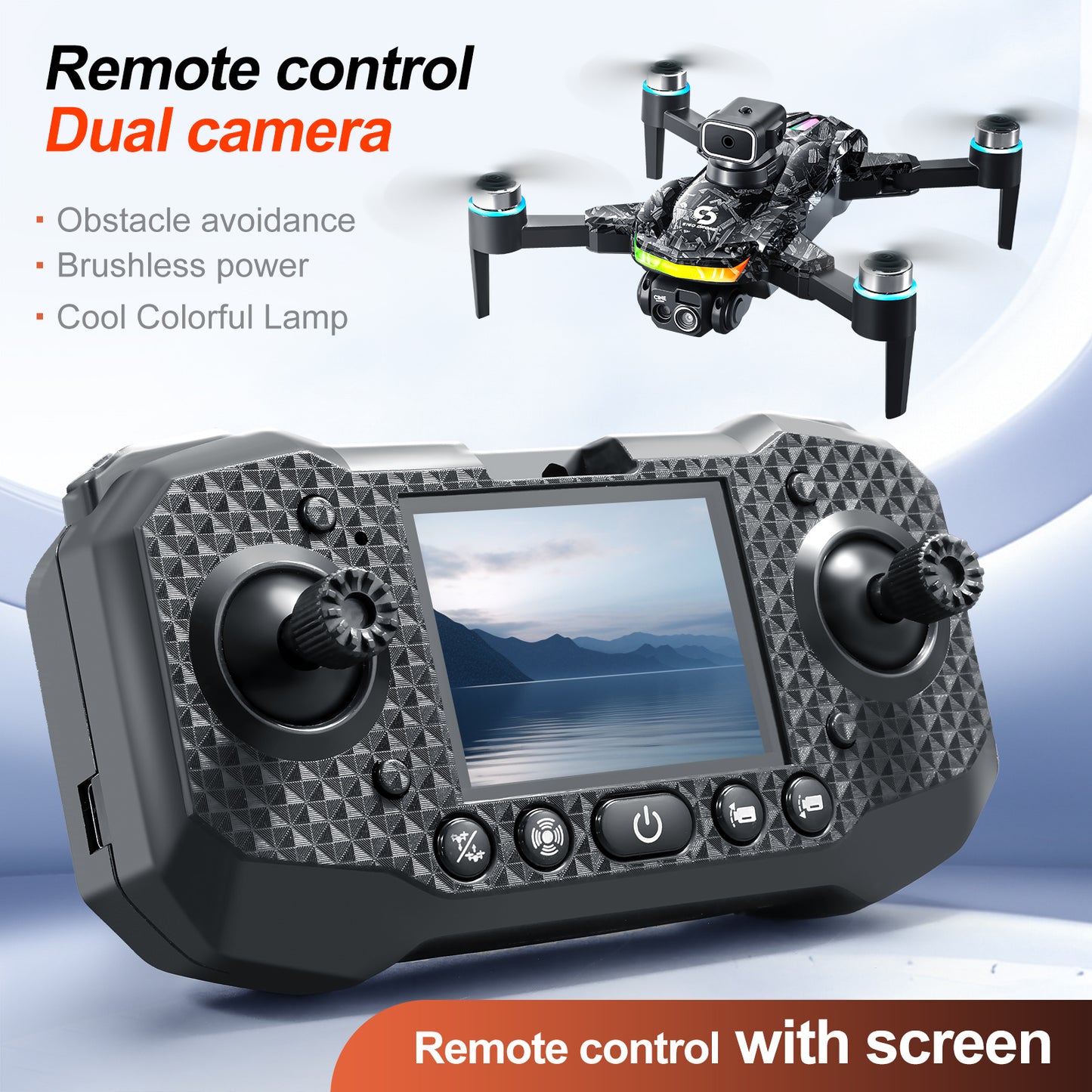 Dual Camera Drone with Remote Control, 480p Video, Obstacle Avoidance, 1-Axis Gimbal, USB Charging, 2000mAh Battery, 5905.51inch Max Control Range, 4724.41inch Max Altitude, 3m/s Max Speed, for Outdoor Quadcopter for Beginner