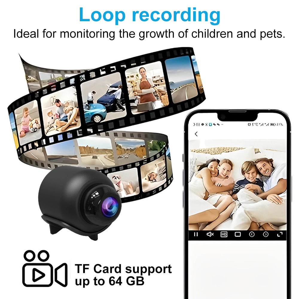 HD 1080P Mini Hidden Camera with Rechargeable Battery, Motion Detection & Remote Monitoring - Supports up to 32/64/128GB Memory Card, Portable Nanny Cam for Home Security, Pet Monitoring, Remote Access via iOS and Android APP