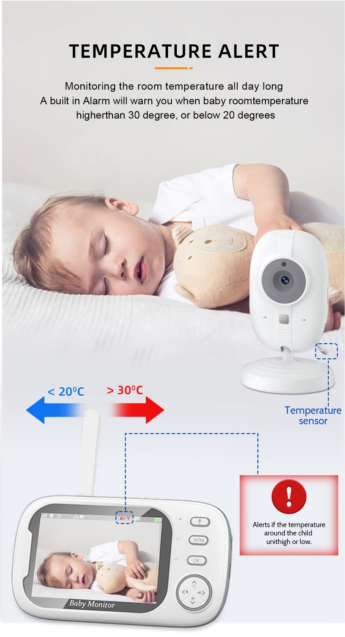 cam Baby Monitor, 3.5 Inch Color LCD Screen, 2 Way Audio, Infrared Night Vision, Digital Zoom,